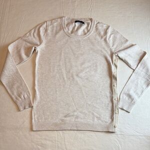Banana Republic Cream Crewneck Side Button Metallic Trim Detail Sweater Size S